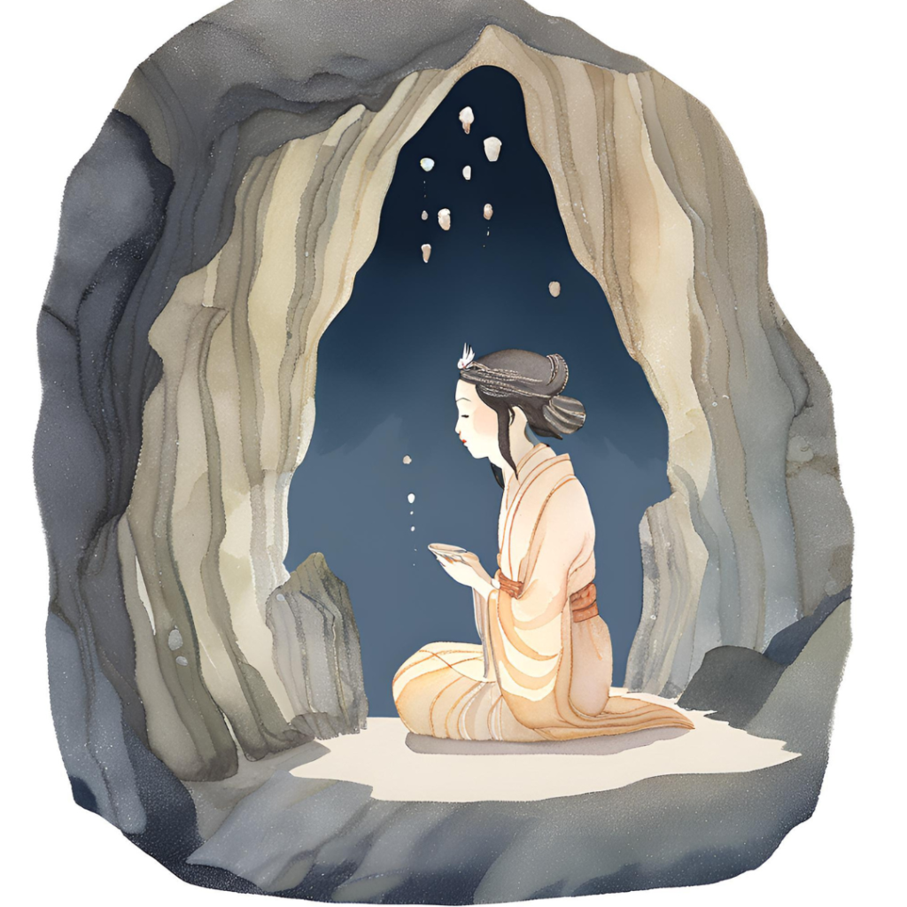 Japanese goddess Amaterasu hiding in cave